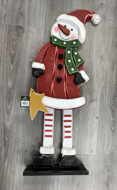 S3040 - PORCH SITTER - WOODEN SNOWMAN W/STAR