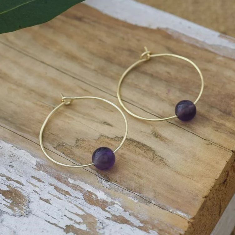 BOHEMIAN WHISPERS HOOPS - AMETHYST, STYLE/COLOUR: GOLD