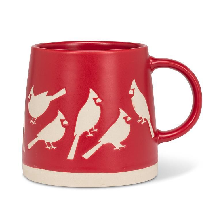 27-ARTISAN-116 - WIDE BASE MUG W/CARDINALS-RED-3.5&quot;H(14OZ)