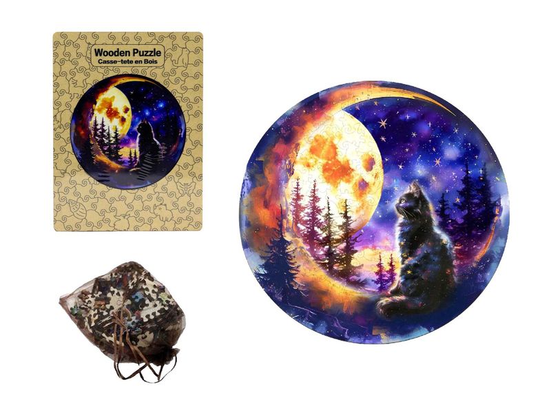 MES17 - WOODEN PUZZLE - CAT+MOON - 179 PIECES