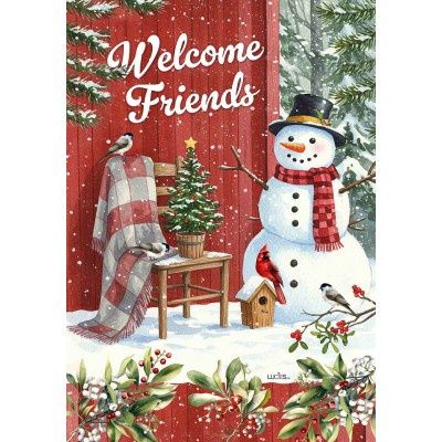 10101 - GARDEN FLAG - WELCOME FRIENDS/SNOWMAN