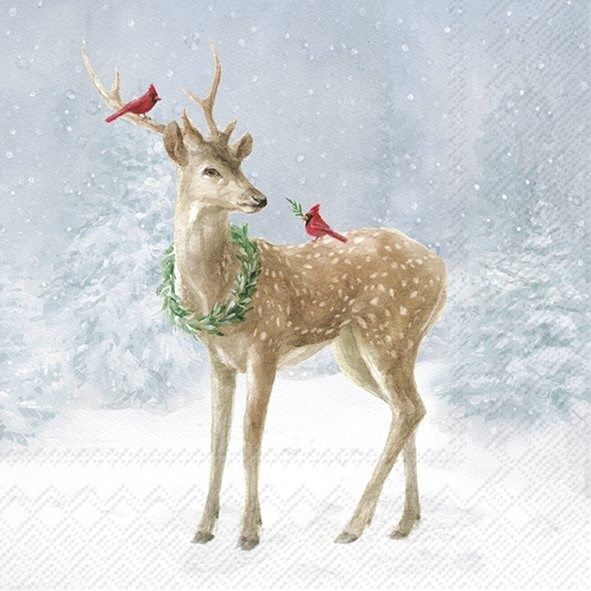 L1084040 - LUNCHEON NAPKIN / DEER IN SNOW BLUE