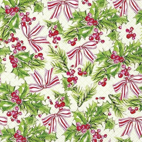 L1090720 - LUNCHEON NAPKIN / PINK HOLLY GREEN