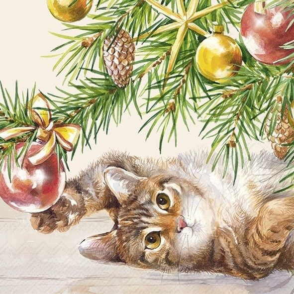 C1094960 - COCKTAIL NAPKIN / CHRISTMAS CAT CREAM