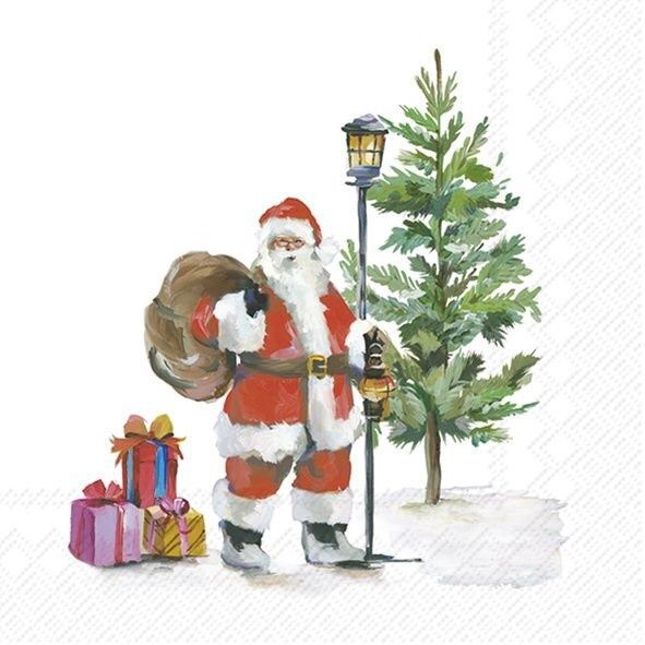 C1094960 - COCKTAIL NAPKIN / SANTA ON THE WAY WHITE