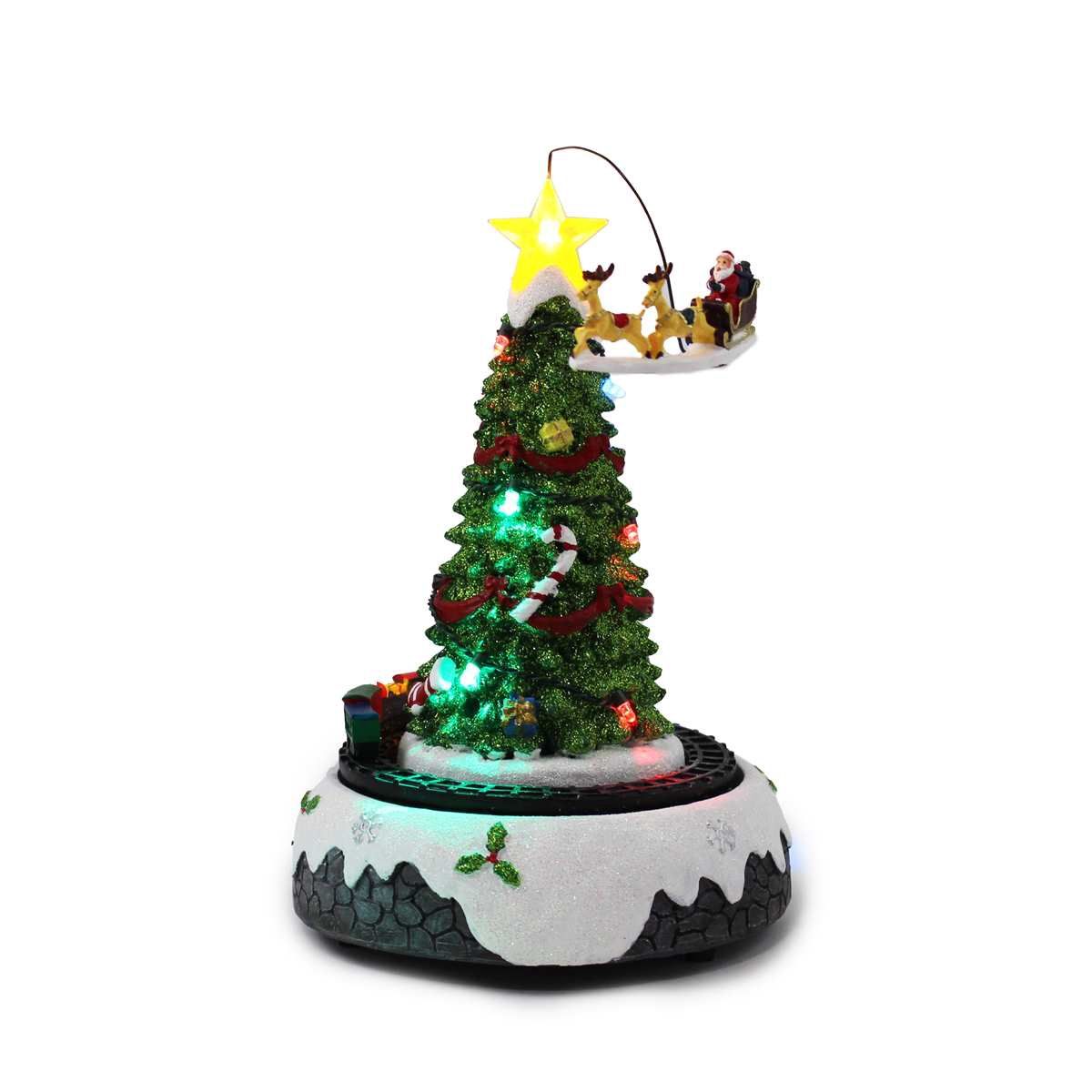 GLH103 - MUSICAL CHRISTMAS TREE W/FLYING SANTA AND TRAIN