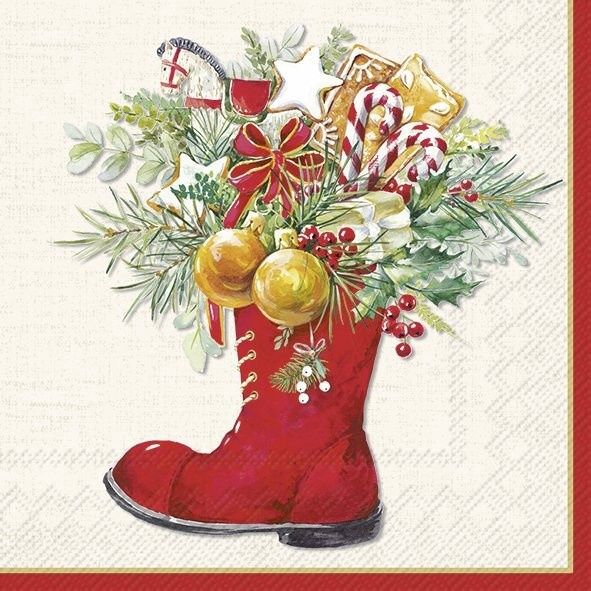 C1027160 - COCKTAIL NAPKIN / CHRISTMAS BOOTS