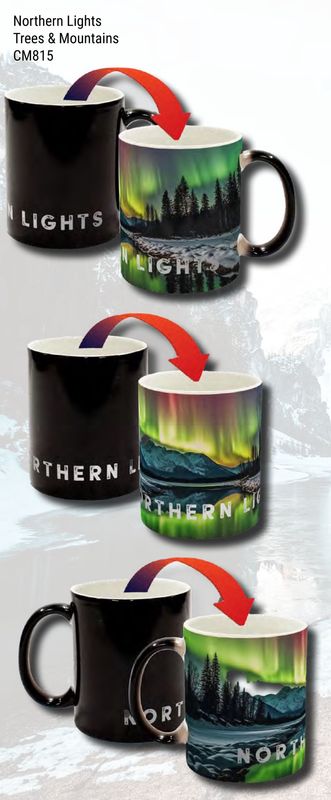 CM815 - COLOUR CHANGING MUG - NORTHERN LIGHTS TREES/MTNS