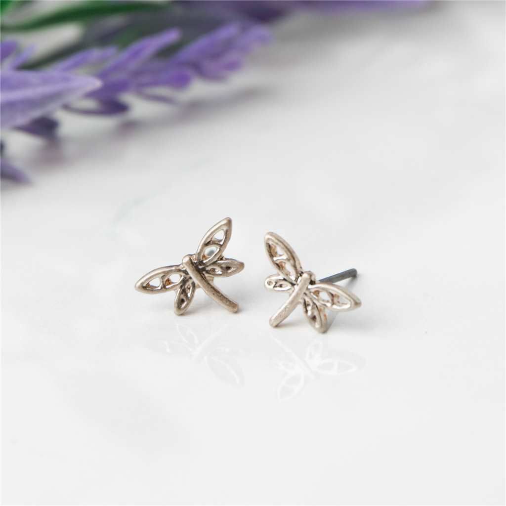 HW42406-76 - EARRING STUD BUD DRAGNFLY SILVER