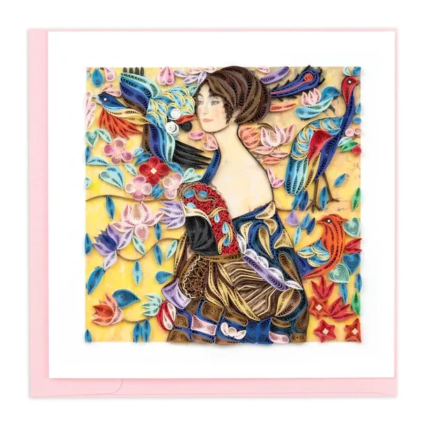 AS0004 - ARTIST SERIES QUILLING CARD - KLIMT - LADY WITH FAN / 6 IN. X 6 IN.