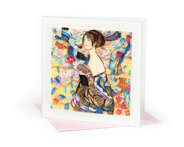AS0004 - ARTIST SERIES QUILLING CARD - KLIMT - LADY WITH FAN / 6 IN. X 6 IN.