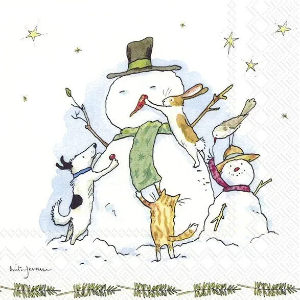 L884600 - LUNCHEON NAPKIN / SNOWMAN WITH FRIENDS