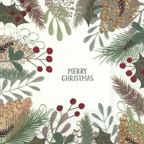 C882400 - COCKTAIL NAPKIN - NATURAL MERRY CHRISTMAS