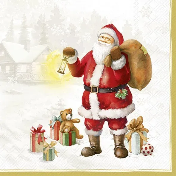 L1062009 - LUNCHEON NAPKIN / HAPPY SANTA GOLD