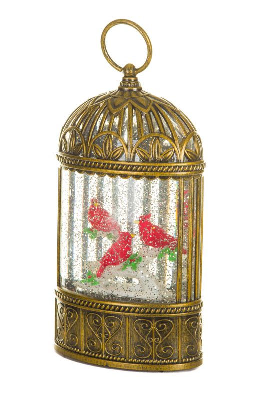 CB9056 - SNOW GLOBE - BIRDCAGE W/ CARDINALS