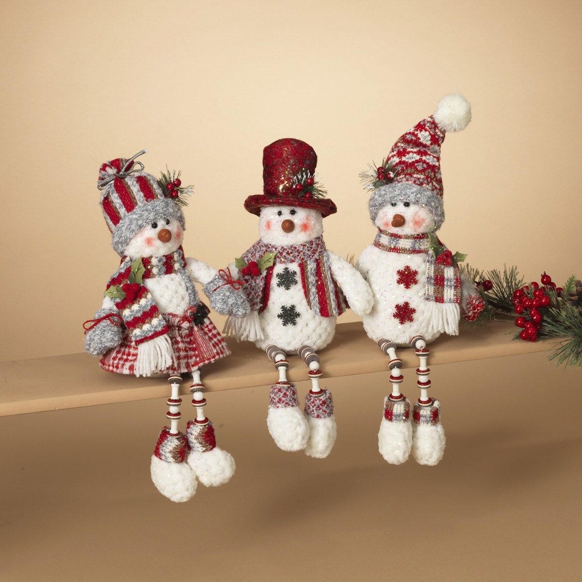 2430060/20659 - 14" SNOWMAN SHELF SITTER 2/ASST, DESIGN: SNOWMAN W/SKIRT
