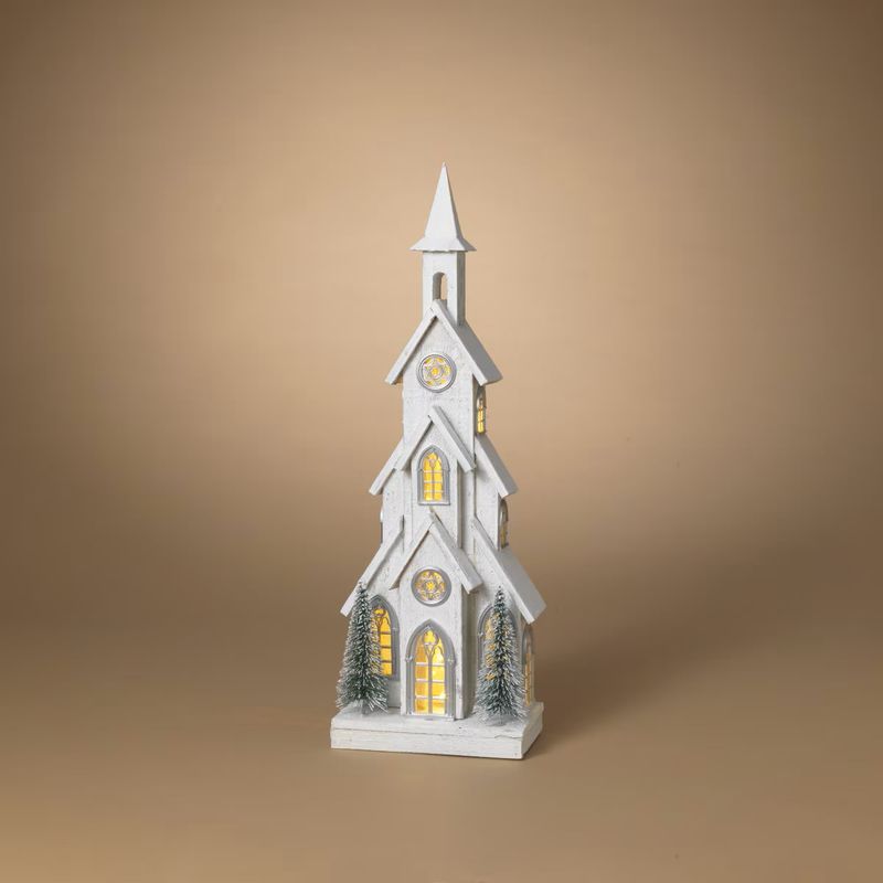 2741460 - 28.5" ILLUMINATING WHITE WOODEN CHURCH