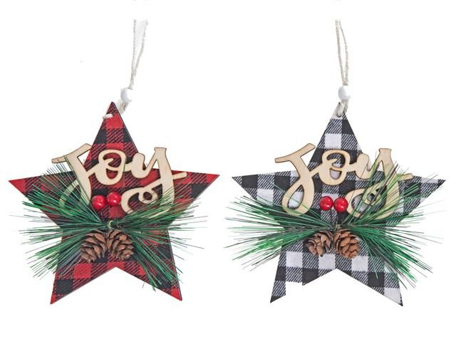 XM-TX1050 - CHRISTMAS ORNAMENT - JOY ON WOODEN STAR 2/AAST