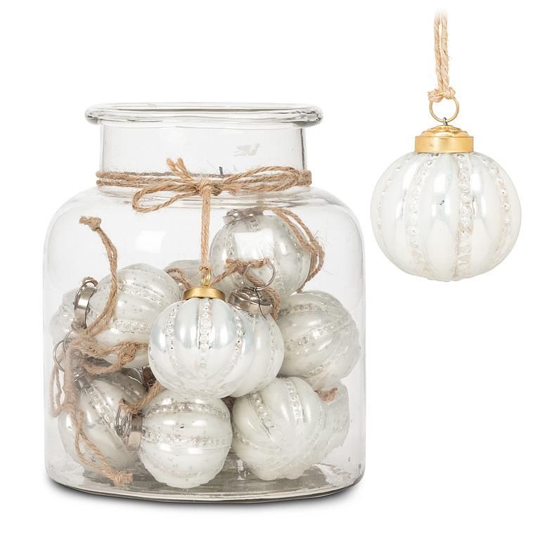 44-APOTHECARY-121 - EMBOSS BALL ORNAMENT / WHITE