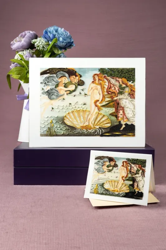 AS0014 - ARTIST SERIES QUILLING CARD - BOTTICELLI - BIRTH OF VENUS / 7 IN. X 5.5 IN.