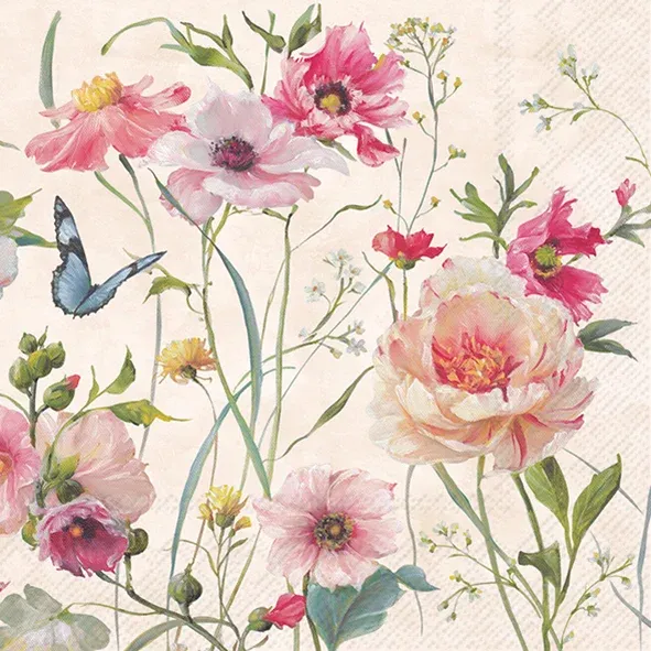 L1069959 -LUNCHEON NAPKIN - LIVING WILDFLOWERS / LIGHT ROSE