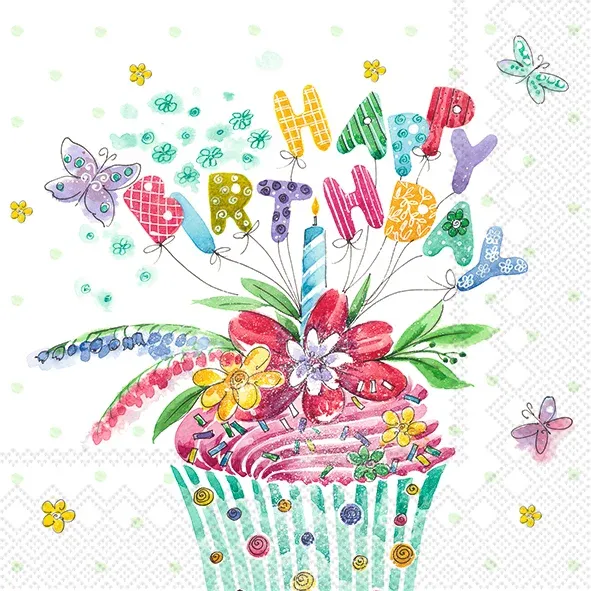 C954800 - NAPKIN: COCKTAIL - BIRTHDAY CUPCAKE