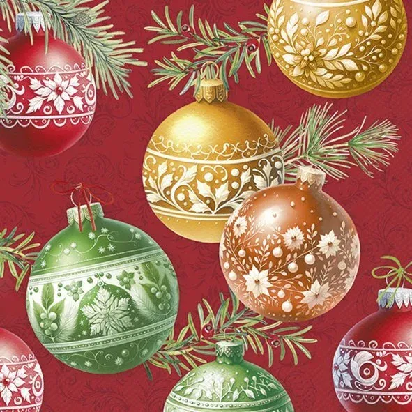 L1088310 - LUNCHEON NAPKIN / CHRISTMAS BUBBLES RED