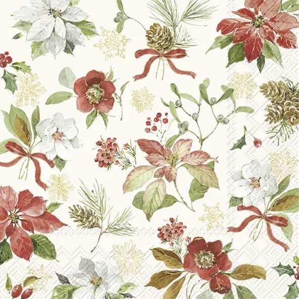 L1087460 - LUNCHEON NAPKIN / POINSETTIA FLOWERS CREAM