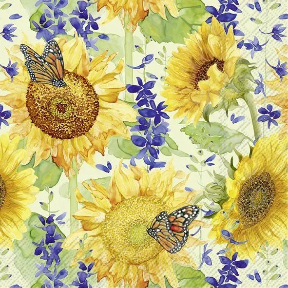 L1089720 - LUNCHEON NAPKIN / SUNFLOWER AND LARKSPUR GREEN
