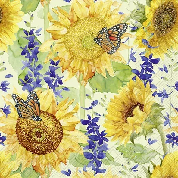 C1089720 - COCKTAIL NAPKIN / SUNFLOWER AND LARKSPUR GREEN