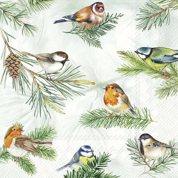 L1087220 - LUNCHEON NAPKIN / CHARMING BIRDS GREEN