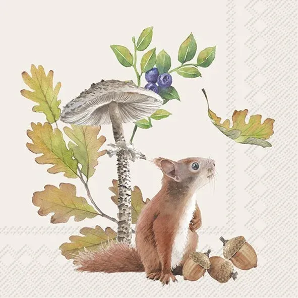 C1082960 - COCKTAIL NAPKIN / FALL SQUIRREL CREAM