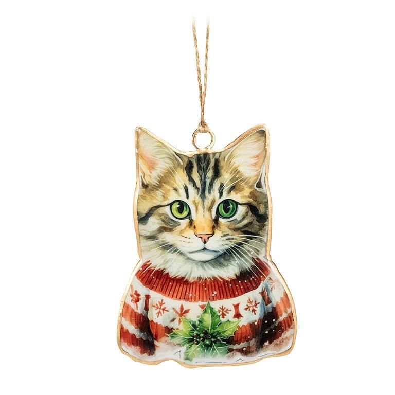 37-IMPRINT-128 - TABBY CAT IN SWEATER ORNAMENT