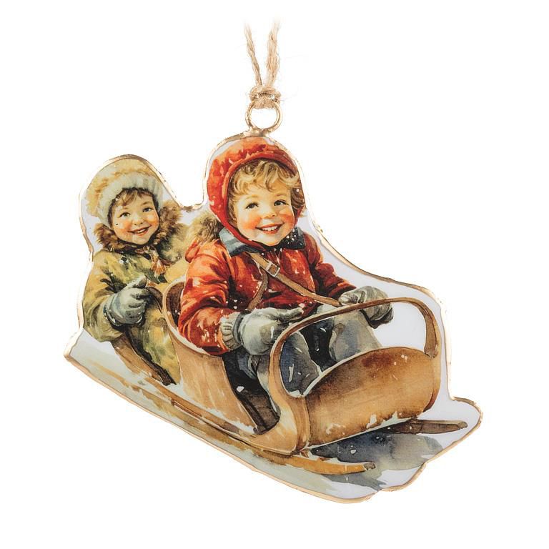 37-IMPRINT-149 - KIDS ON TOBOGGAN ORNAMENT-4.5"H