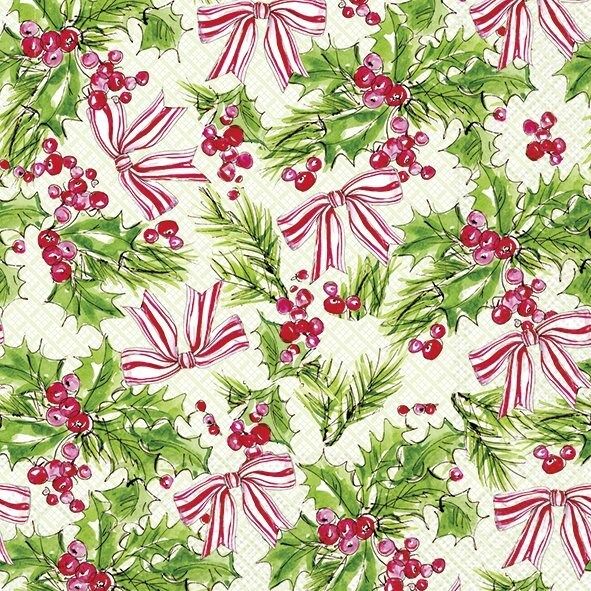 L1090720 - LUNCHEON NAPKIN / PINK HOLLY GREEN