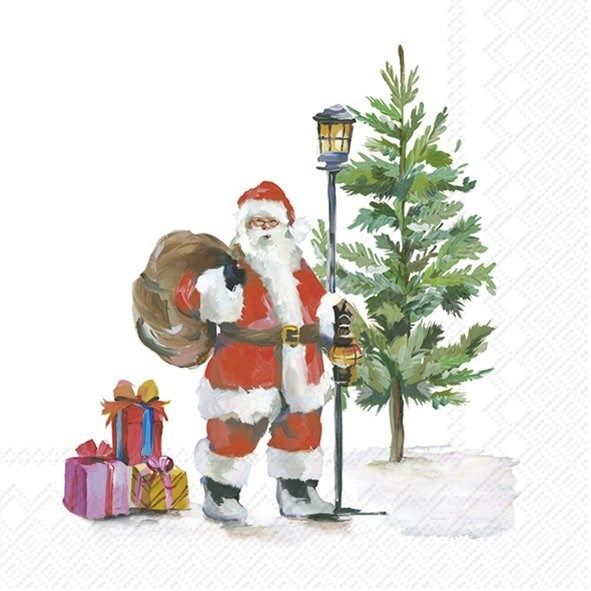 C1094960 - COCKTAIL NAPKIN / SANTA ON THE WAY WHITE