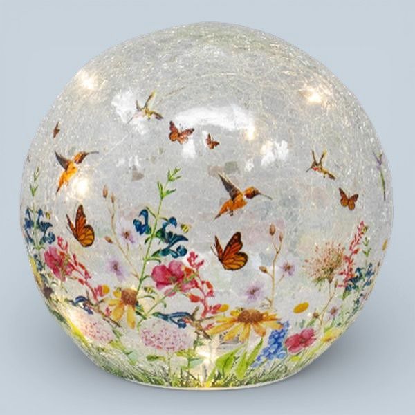 GE3139 - CRACKLE GLASS GLOBE - HUMMINGBIRDS