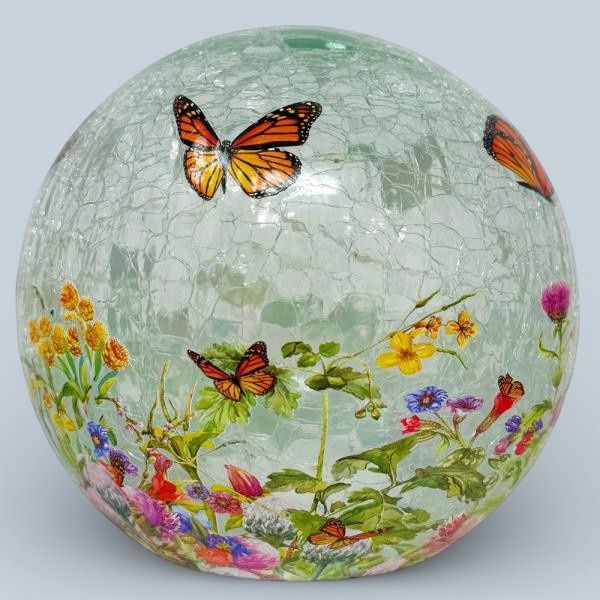 GE436 - CRACKLE GLASS GLOBE - BUTTERFLIES