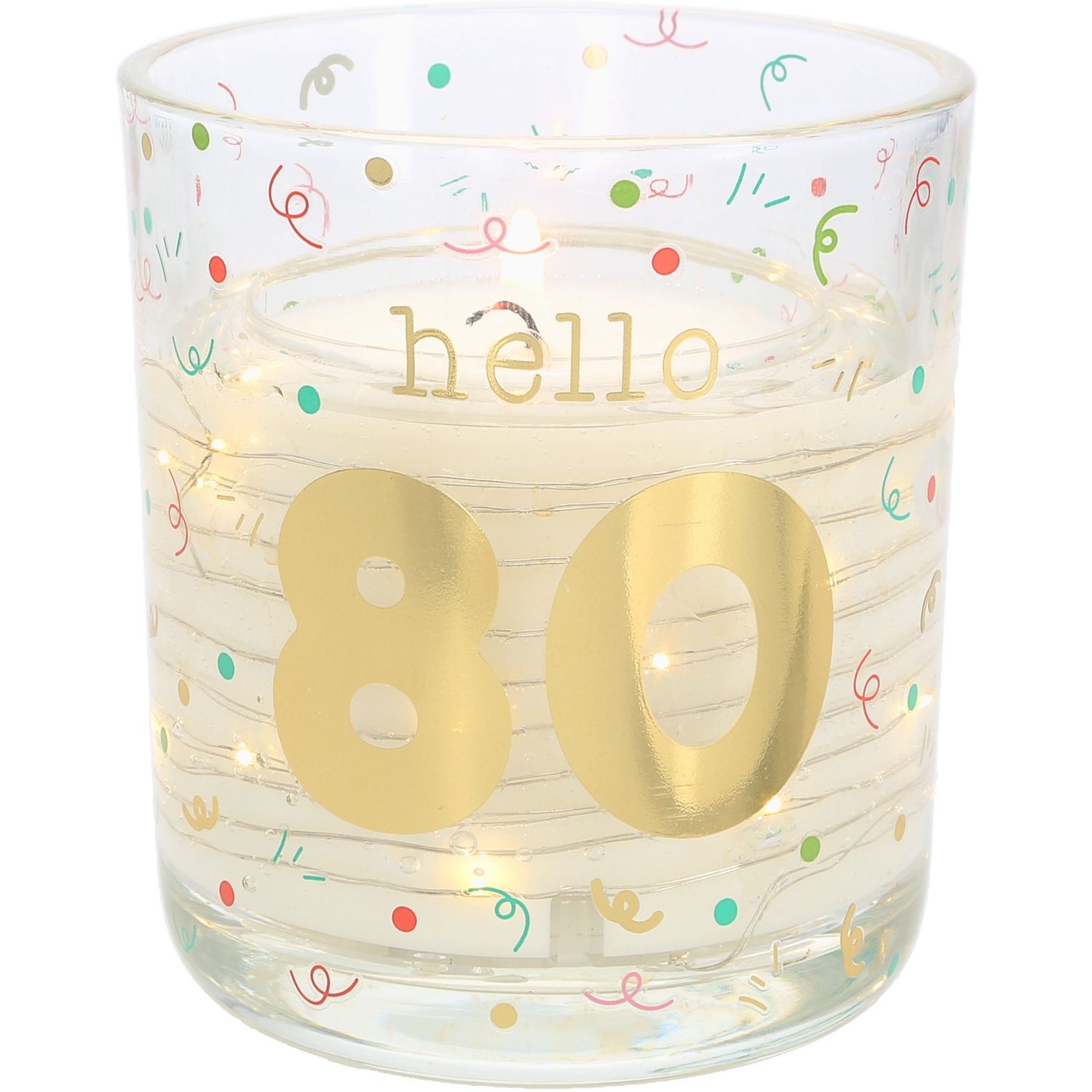 75389 - SOY CANDLE W/LED LIGHT ACCENTS / HELLO 80