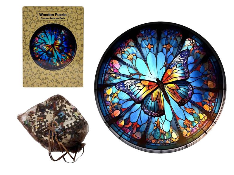 MES15 - WOODEN PUZZLE - ROUND BUTTERFLY - 178 PIECES