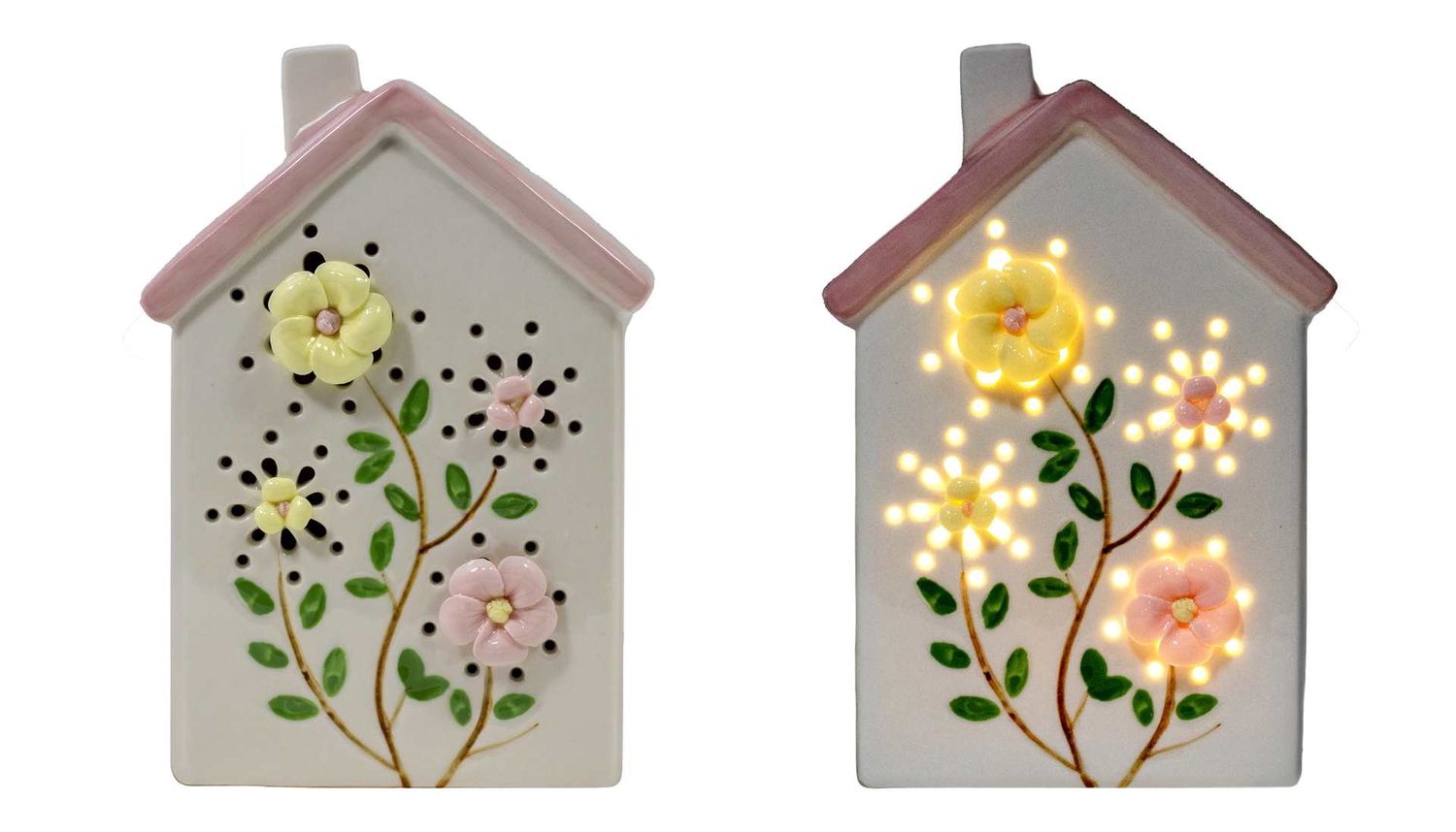 SNW145 - LED CERAMIC HOUSE W/FLOWERS