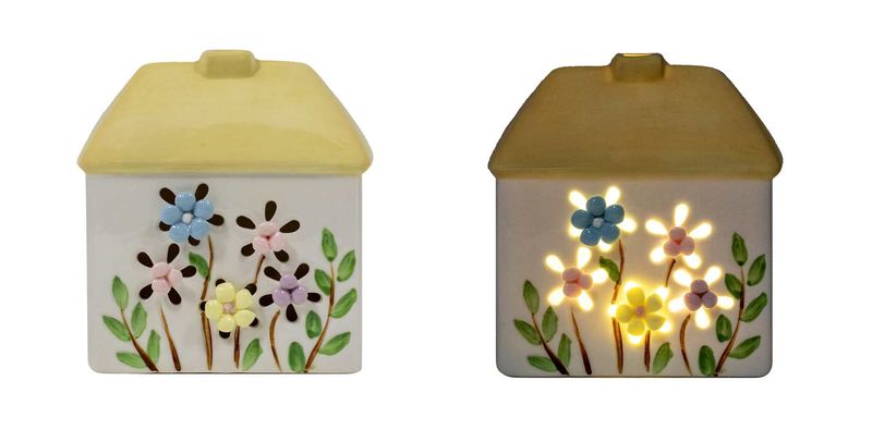 SNW289 - LED CERAMIC HOUSE W/FLOWERS