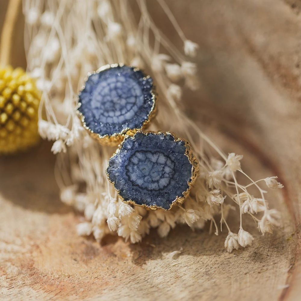 STUD EARRINGS - GEO LOVE, STYLE/COLOUR: GOLD/BLUE