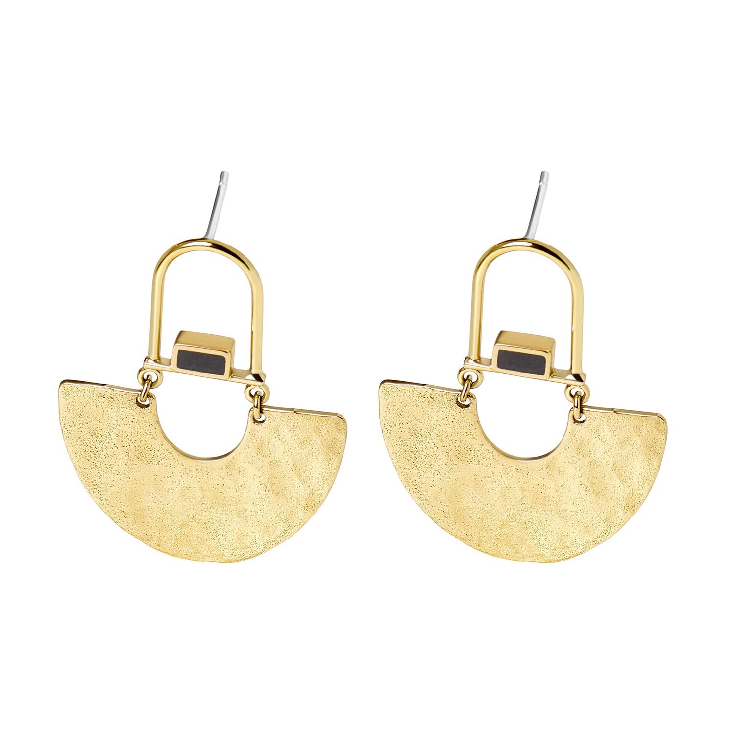 E509-25 - EARRINGS /  COBALT - HAMMERED HALF CIRCLE STUD, FINISH: GOLD