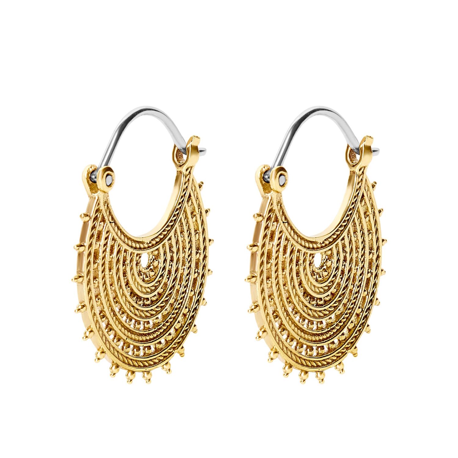 E625-26 - EARRINGS / ZURI - INTRICATE FILIGREE HOOP, FINISH: GOLD