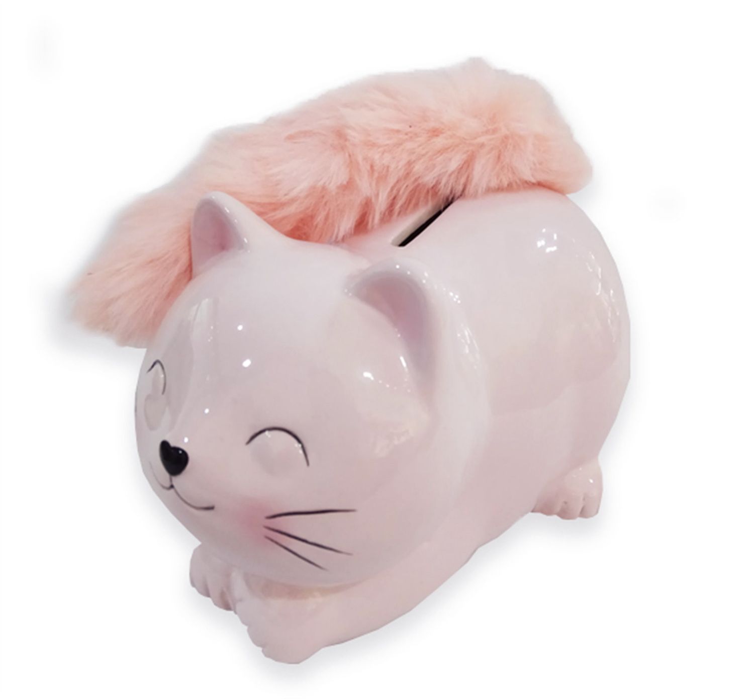 HM944 - PINK KITTEN MONEY BANK W/FLUFFY TAIL