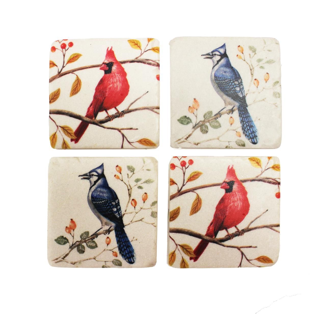 ET723S - COASTERS - CARDINALS + BLUE JAY SET/4