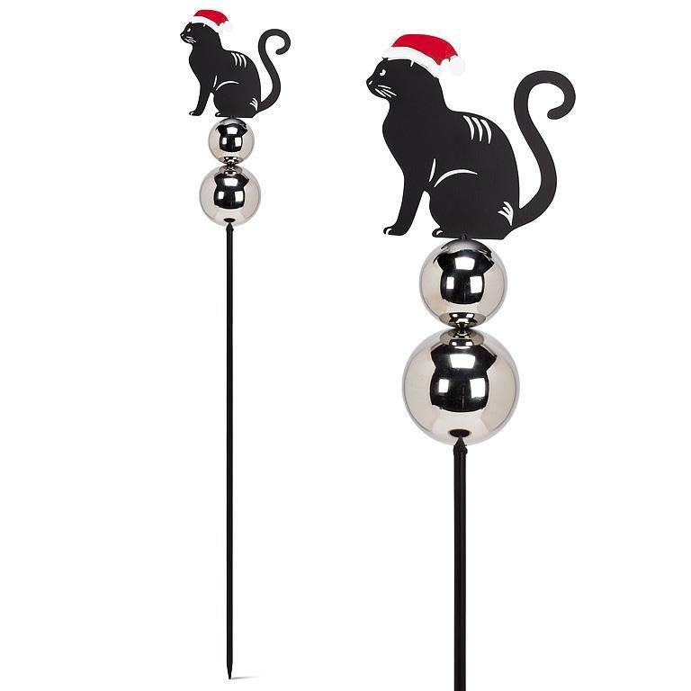 27-HYDE-CAT -  CAT PLANTER/GARDEN STAKE W/GAZING BALL-40"H