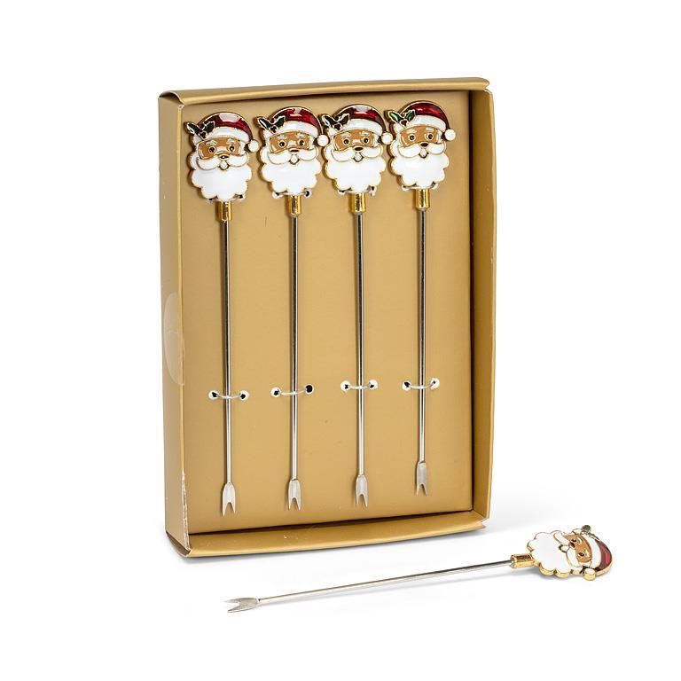 27-PICK-223 - SANTA FACE COCKTAIL PICKS / SET OF 4