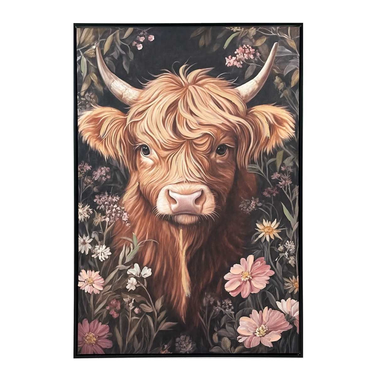 MLH397 - HIGHLAND COW W/FIELD OF FLOWERS